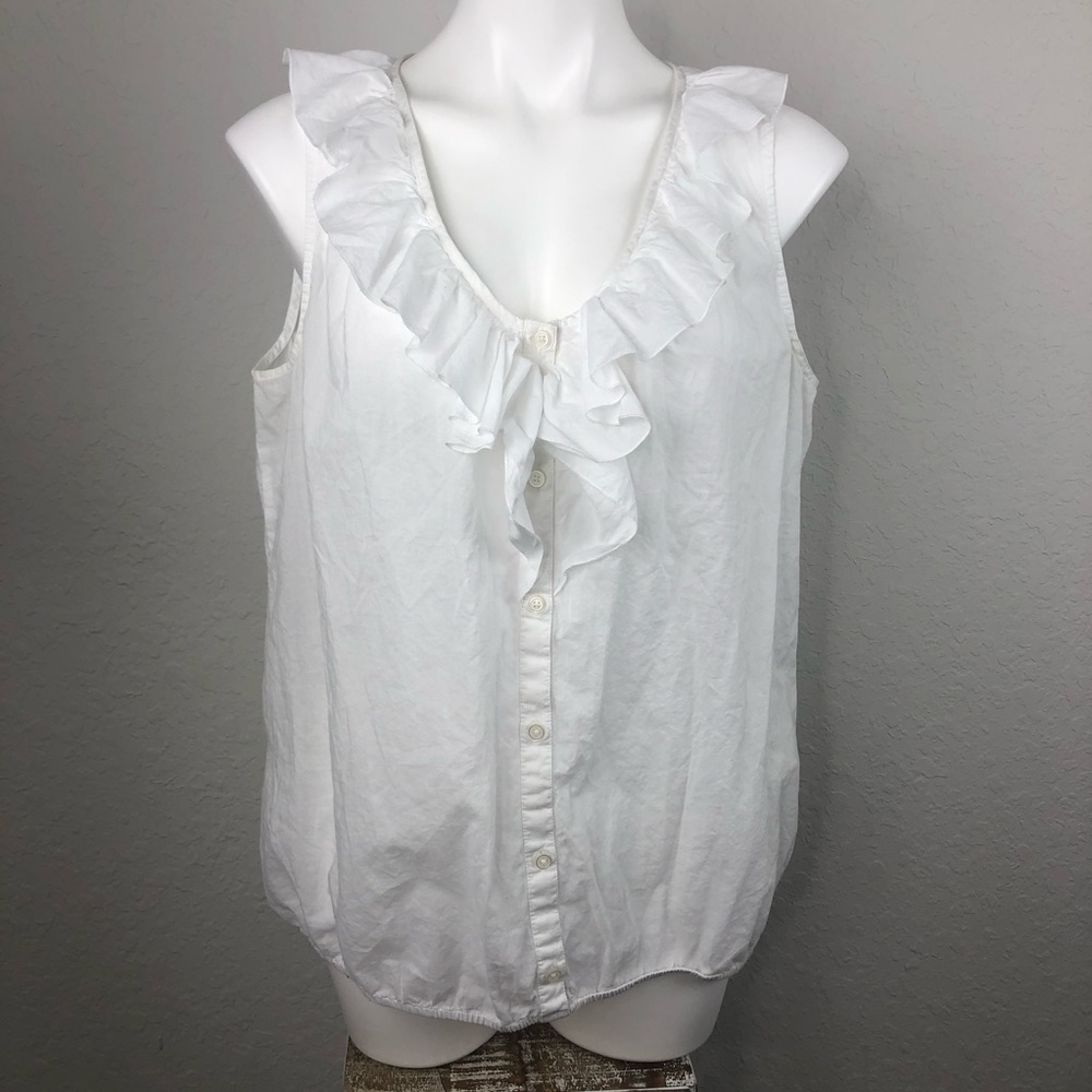 LOFT Sheer Sleeveless Ruffle Collar Career Blouse